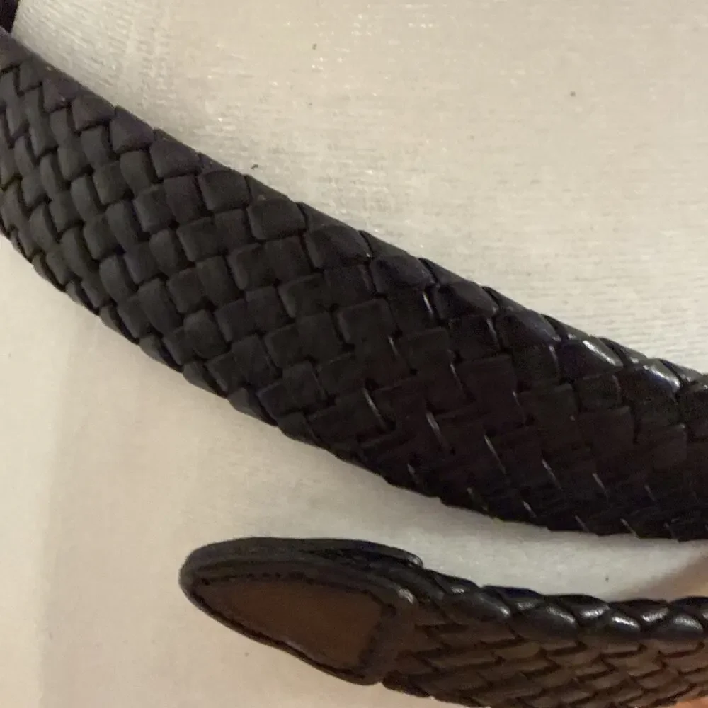Talbots Braided Stripe Belt Women's M Black Gold-Tone Leather Brass